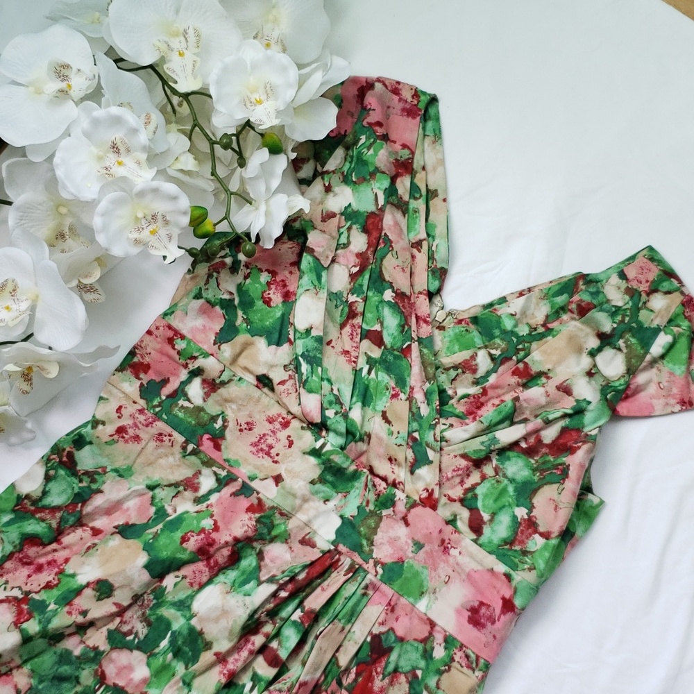 Talbots Floral Midi Dress - Green and Pink
